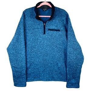 Eddie Bauer Mens XL Blue Heather Quarter Zip Sherpa Lined Fleece Pullover Jacket